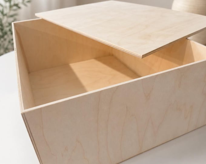 Featured listing image: Wood Storage Box with Removable Lid — Minimal Wooden Keepsake Crate, Natural Finish