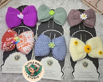 Hand Knitted Hair Bow with Charm | Cottagecore Toddler Girls Accessories