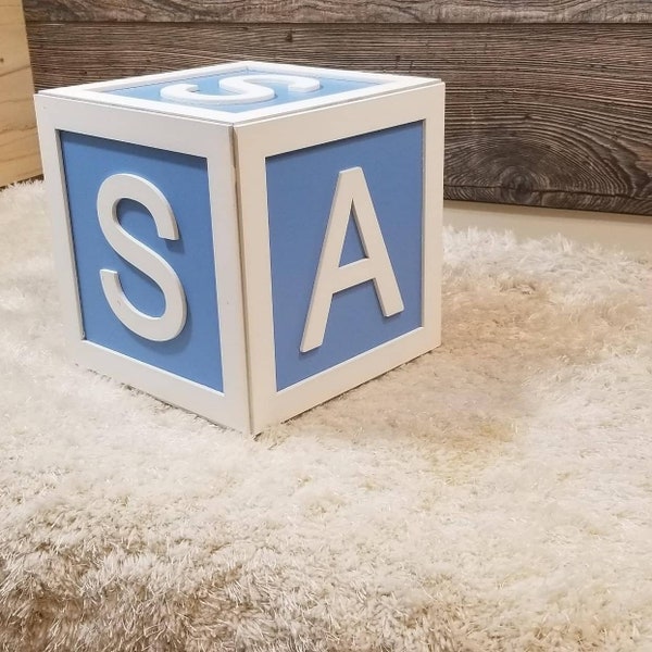 Individual Wooden box enclosed cube painted with letters