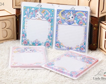 Whimsical Memo Pad – Many Cute Designs, 4.25 x 5.5 Notepad, 50 Lined Sheets, Unicorn Ocean Kawaii Stationery, Cute Gift