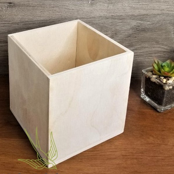 5 x 5 x 5" Unfinished Wood Box, Wedding Centerpiece Box, Flower Pot,  Organizer, Storage, Planter (5x5x5 Box. Unfinished)