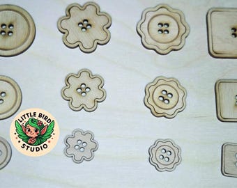 Assorted Natural Wooden Buttons — Mixed Shapes and Sizes | Sewing, Scrapbooking, Craft Supplies, Knitting, Crocheting