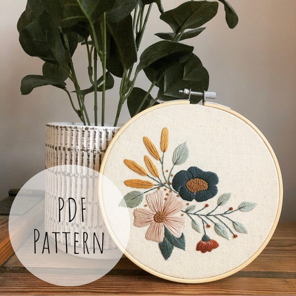 Blooming Beauty - Floral Bloom|| Embroidery Hoop Art PDF Pattern with Instructions || Digital Download