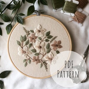 Neutral Bouquet Embroidery Hoop Art PDF Pattern With - Etsy