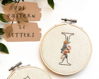 Floral Initial - 26 letters || Embroidery Hoop Art PDF Pattern with Instructions || Digital Download