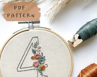 Floral Numbers 0-9 Embroidery Pattern with Phrases || Floral Embroidery Hoop Art PDF Pattern with Instructions || Digital Download