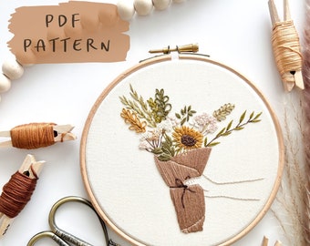 ペーパーブーケ || 刺繍枠アート PDF パターンと説明書 || デジタルダウンロード