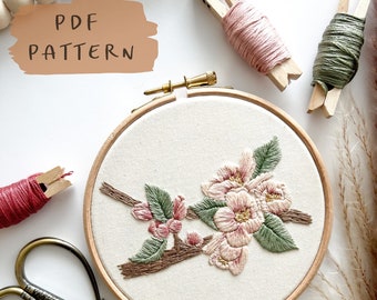 Blossom Embroidery Pattern || Floral Embroidery Hoop Art PDF Pattern with Instructions || Digital Download