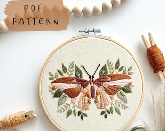 Papillon || Broderie Hoop Art PDF Pattern avec instructions || Téléchargement numérique