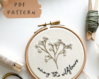 Parmi le motif de broderie de fleurs sauvages || Broderie Hoop Art PDF Pattern avec instructions || Téléchargement numérique