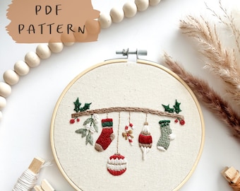 Deck the Halls // Patrón PDF de arte del aro de bordado con instrucciones // Descarga digital