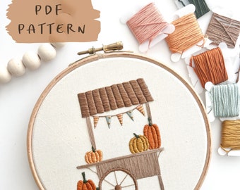 Pumpkin Cart Embroidery Pattern || Autumn/Fall Embroidery Hoop Art PDF Pattern with Instructions || Digital Download