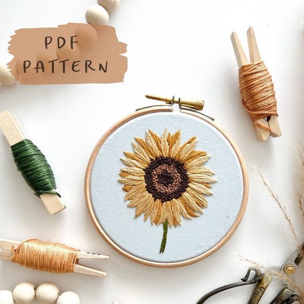 Sunflower Embroidery Hoop || Embroidery Hoop Art PDF Pattern with Instructions || Digital Download