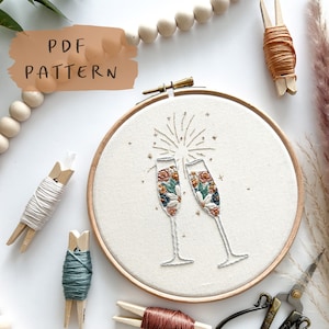 Fizz and Florals Embroidery Pattern || Embroidery Hoop Art PDF Pattern with Instructions || Digital Download