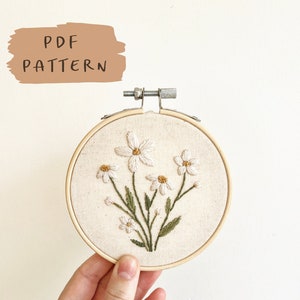 Wild Daisy Embroidery Pattern || Floral Embroidery Hoop Art PDF Pattern with Instructions || Digital Download