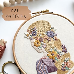 Floral Plait Rapunzel Embroidery Pattern || Embroidery Hoop Art PDF Pattern with Instructions || Digital Download