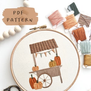 Pumpkin Cart Embroidery Pattern || Autumn/Fall Embroidery Hoop Art PDF Pattern with Instructions || Digital Download