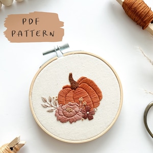 Pumpkin Floral Embroidery Pattern || Autumn/fall Embroidery Hoop Art ...