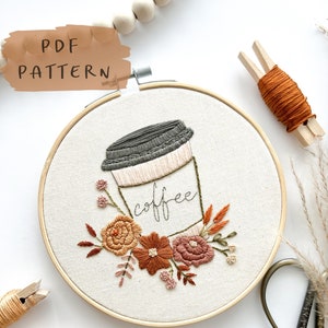 But First Coffee Embroidery Pattern || Embroidery Hoop Art PDF Pattern with Instructions || Digital Download