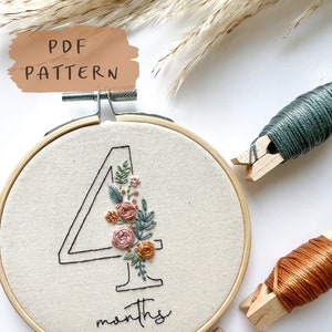 Floral Numbers 0-9 Embroidery Pattern with Phrases Floral Embroidery Hoop Art PDF Pattern with Instructions Digital Download image 1