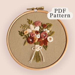 Blooming Bouquet Embroidery Pattern - Beginner Blooms Bundle || Embroidery Hoop Art PDF Pattern with Instructions || Digital Download