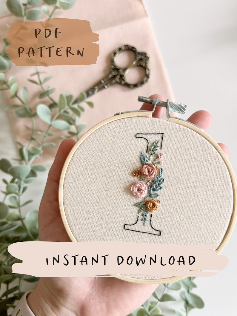 Floral Numbers 0-9 Embroidery Pattern with Phrases Floral Embroidery Hoop Art PDF Pattern with Instructions Digital Download image 2