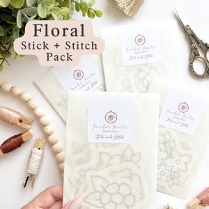 Blommiga stick-and-stygn-mönster | Paket med 11 vattenlösliga broderimönster för brodering av kläder. Blommiga/botaniska mönster
