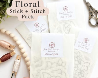 Floral Stick and Stitch Designs | Pack of 11 Water-Soluble Embroidery Designs for Embroidering Clothing. Floral/Botanical Patterns
