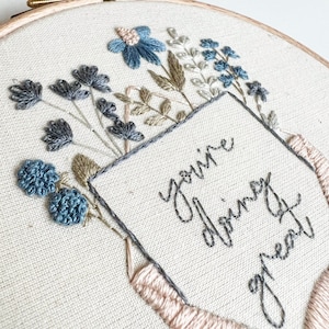 You're Doing Great Embroidery Hoop Art PDF Pattern with Instructions Digital Download image 3