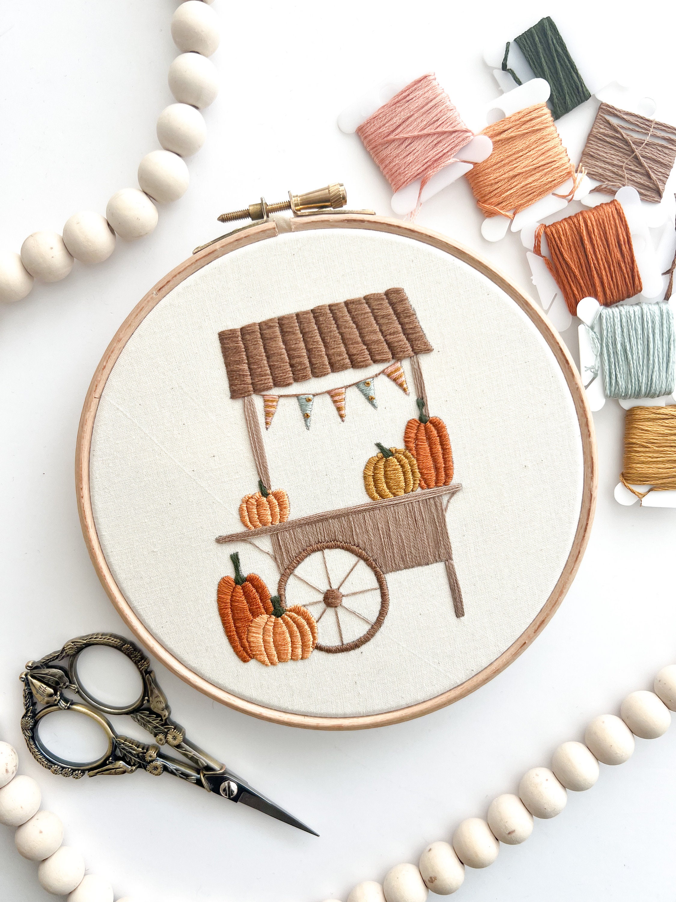 Pumpkin Cart Embroidery Pattern || Autumn/fall Embroidery Hoop Art PDF ...