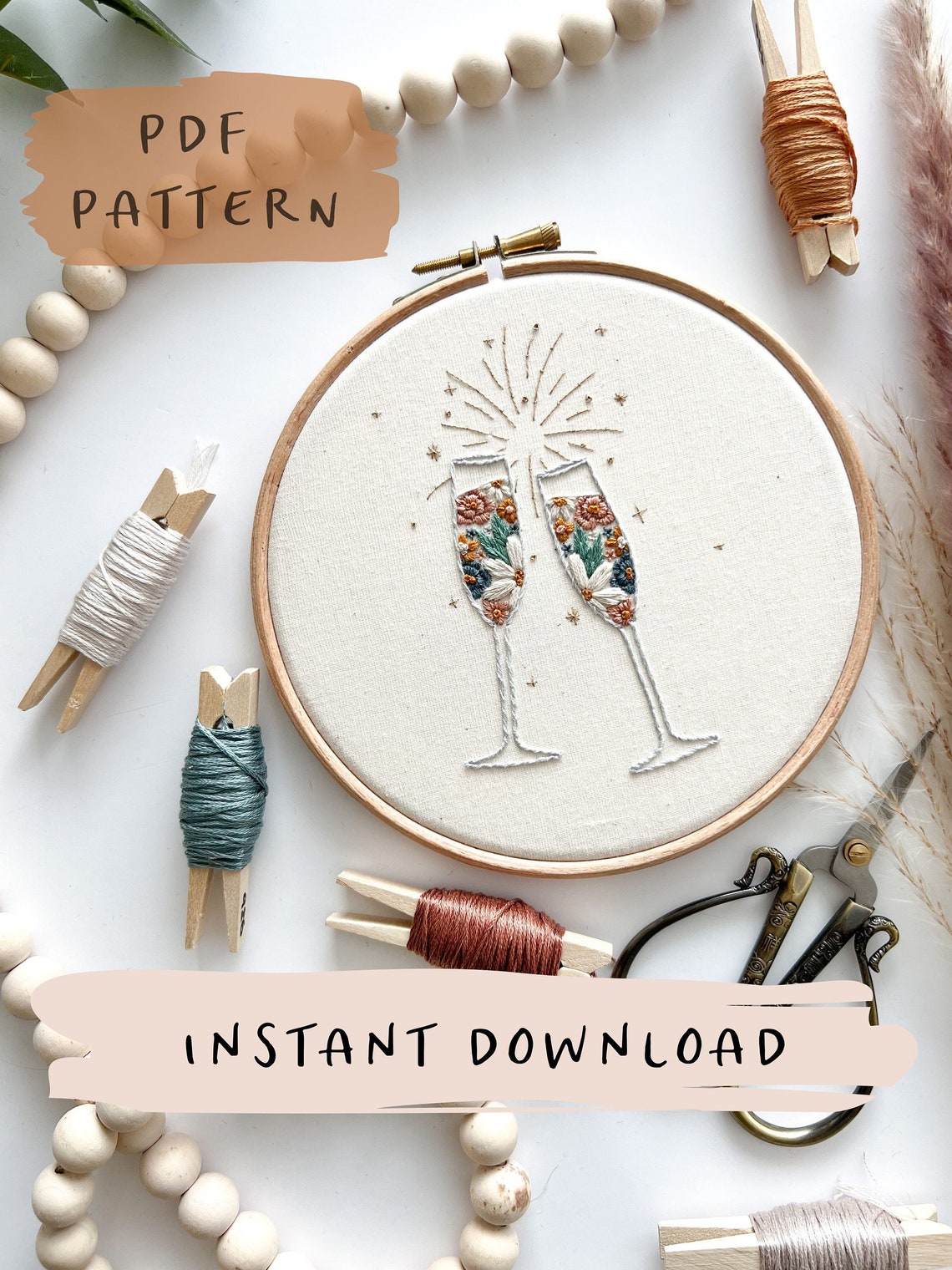 Fizz Pattern Fizz and Florals Embroidery Pattern || Embroidery Hoop Art PDF Pattern ...