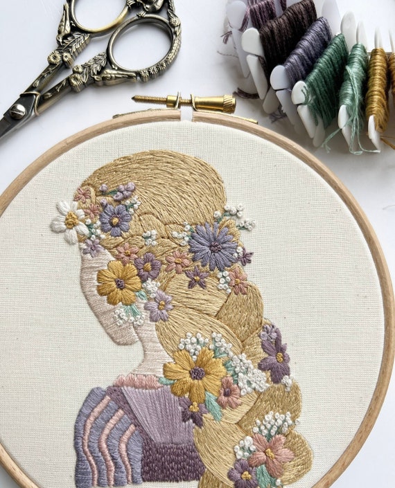 花柄編みラプンツェル刺繍パターン || 刺繍枠アート PDF パターンと