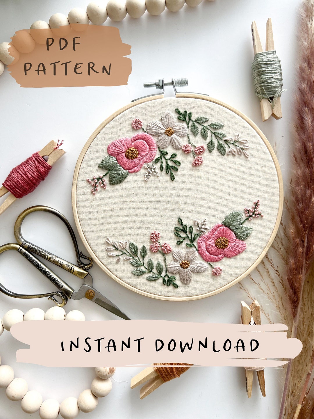 Spring Duo Embroidery Hoop Art PDF Pattern With Instructions Digital ...