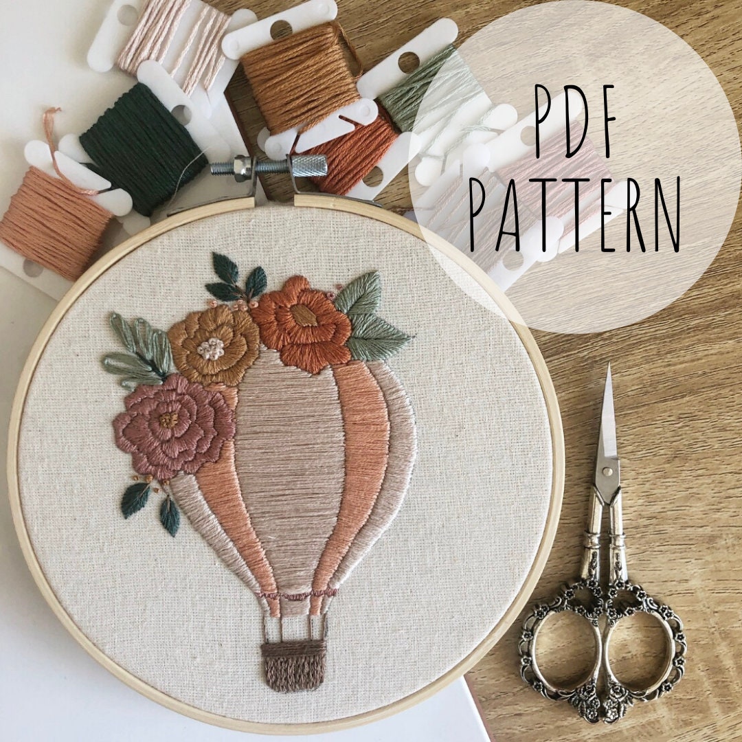 Air Balloon Embroidery Hoop Art PDF Pattern With Instructions Digital ...
