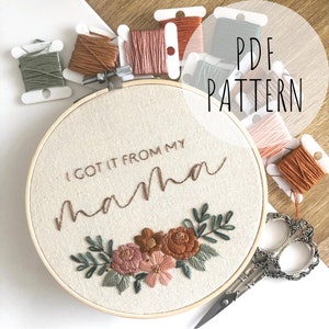 Mama - Mothers&#39; Day Hoop || Embroidery Hoop Art PDF Pattern with Instructions || Digital Download