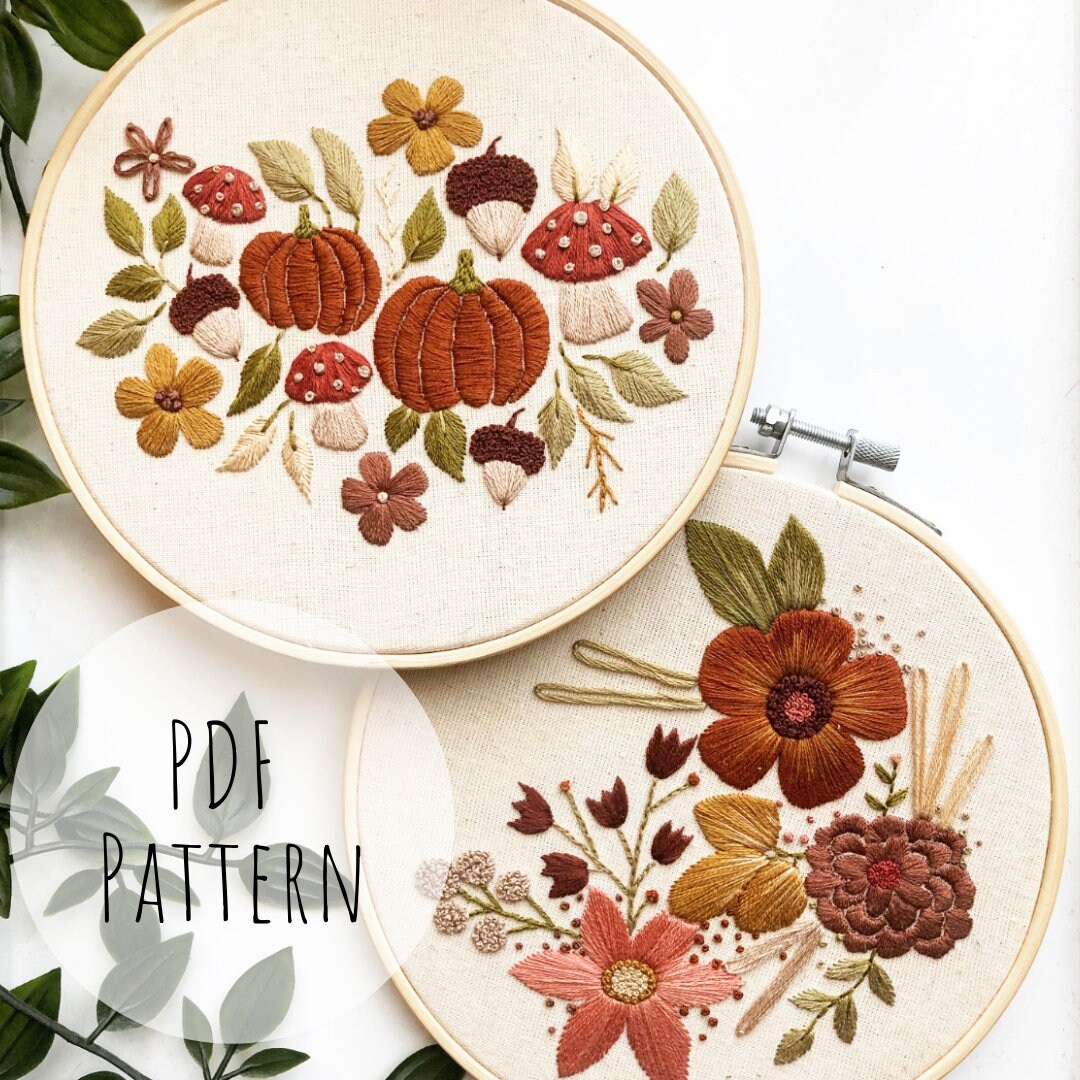 Autumn Falls Collection Embroidery Hoop Art PDF Pattern - Etsy