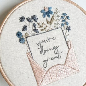 You're Doing Great Embroidery Hoop Art PDF Pattern with Instructions Digital Download image 2