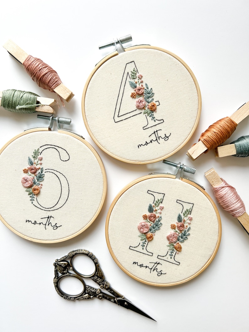 Floral Numbers 0-9 Embroidery Pattern with Phrases Floral Embroidery Hoop Art PDF Pattern with Instructions Digital Download image 3