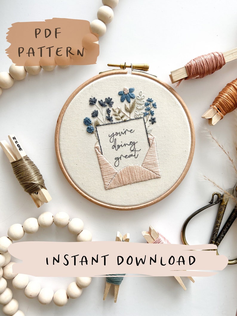 You're Doing Great Embroidery Hoop Art PDF Pattern with Instructions Digital Download image 1