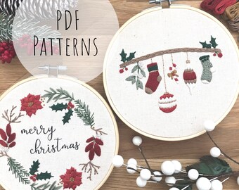 Christmas Collection - 2 Hoop Collection || Embroidery Hoop Art PDF Patterns with Instructions || Digital Download