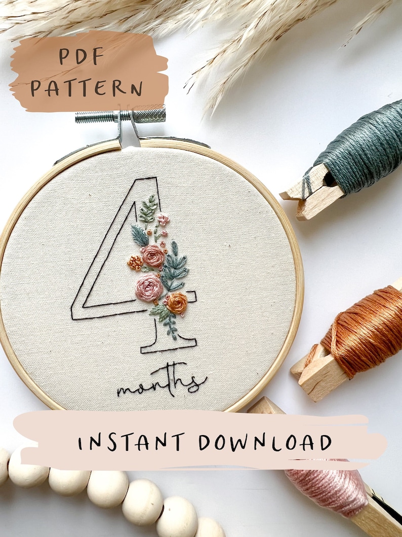 Floral Numbers 0-9 Embroidery Pattern with Phrases Floral Embroidery Hoop Art PDF Pattern with Instructions Digital Download image 1