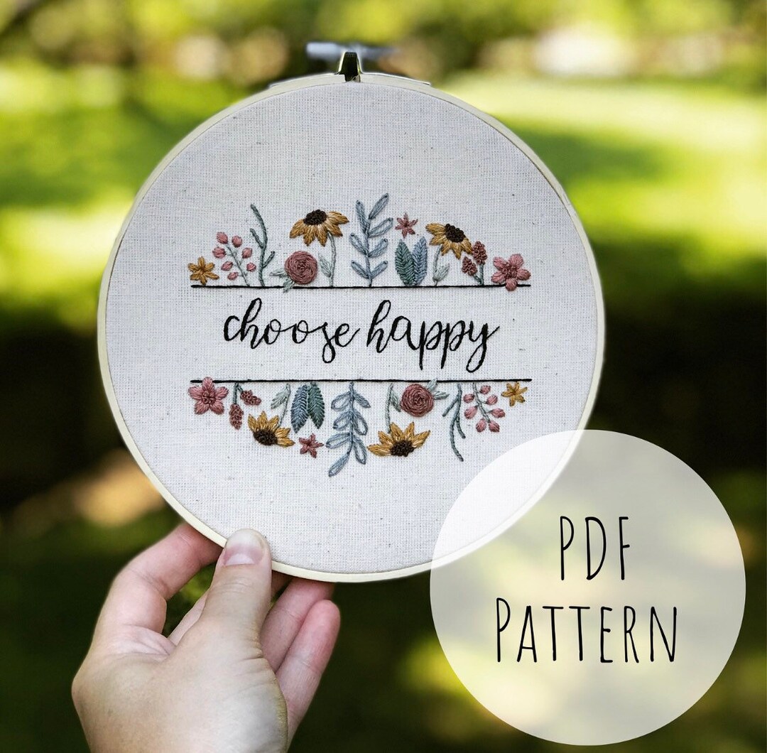 Choose Happy || Embroidery Hoop Art PDF Pattern With Instructions ...