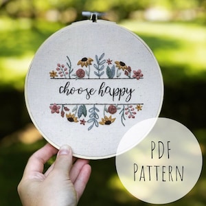 Choose Happy || Embroidery Hoop Art PDF Pattern with Instructions || Digital Download