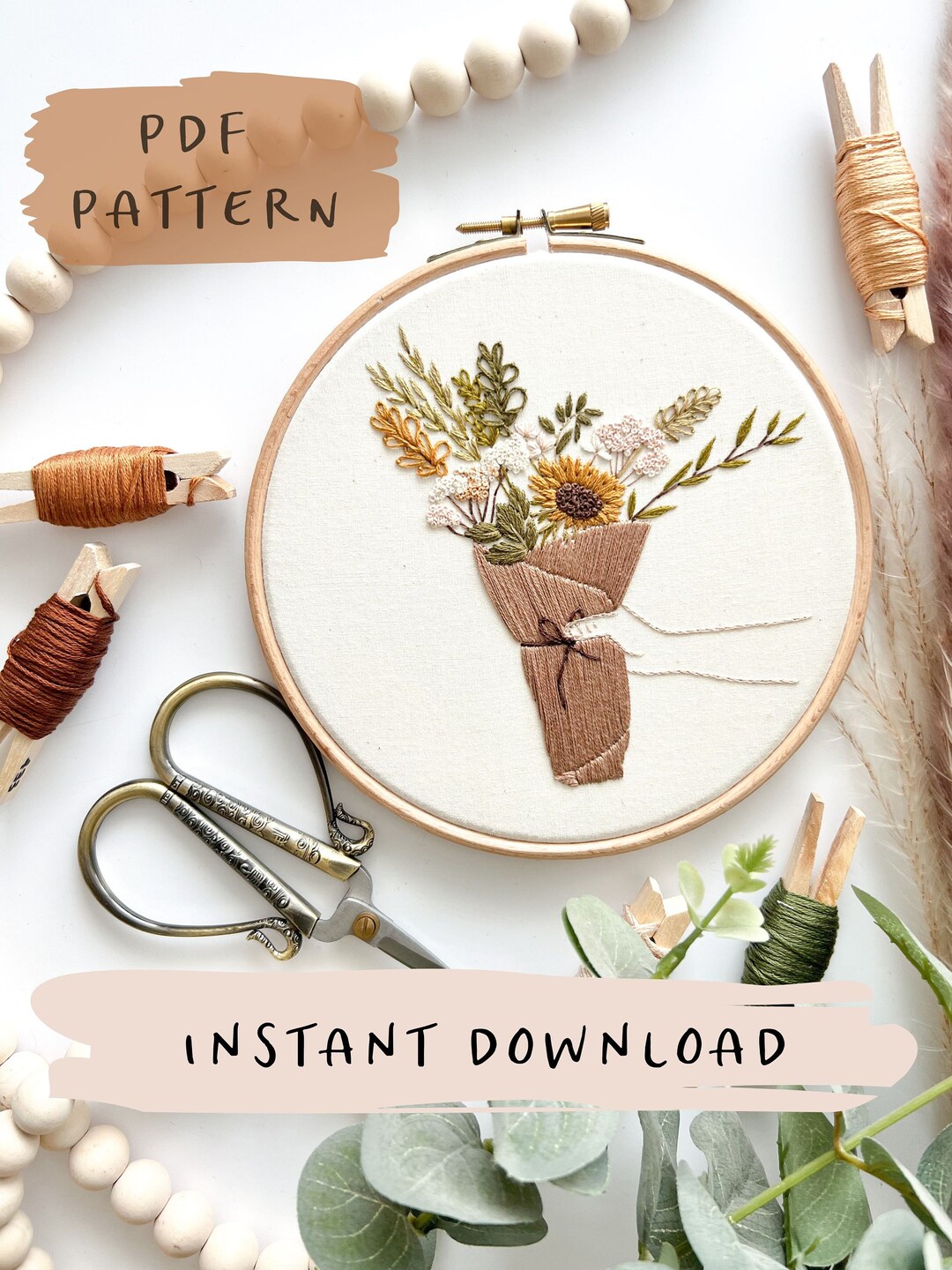Paper Bouquet || Embroidery Hoop Art PDF Pattern With Instructions ...
