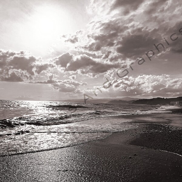 Beach Sunset #1E. Photo, photography, image, digital download, wallpaper, background, backdrop. Ocean sea sand clouds waves summer spring