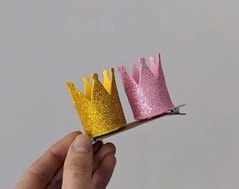 Presilha de cabelo em formato de coroa, presilha de princesa rosa dourada, acessórios de cabelo infantis, presente kawaii para meninas, presilha de princesa divertida para crianças feita à mão