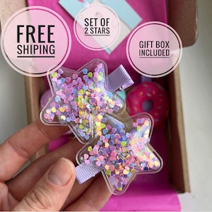Lot de 2 barrettes étoiles, mignonnes barrettes pour tout-petits, barrettes à cheveux faites main, barrette à cheveux kawaii, accessoire pour cheveux drôle, barrettes à cheveux étoiles colorées