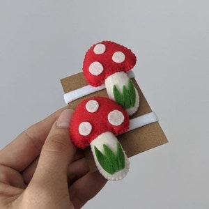 Mushroom hair clips set of 2, Bright fall hair ties, Funny amanita hair clips, Cute toddler hair scrunchies, Baby fly agaric hair elastics image 4