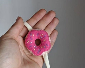 Pink donut headband, felt donut hair clip, sweet cute hair clips, toddler hair clips, First donut birthday, funny hair clip, donut hair band