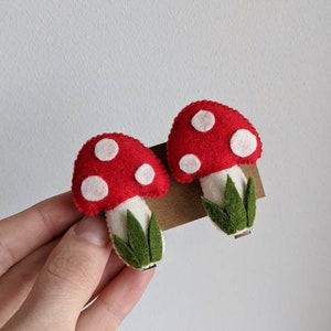 Mushroom hair clips set of 2, Bright fall hair ties, Funny amanita hair clips, Cute toddler hair scrunchies, Baby fly agaric hair elastics image 10